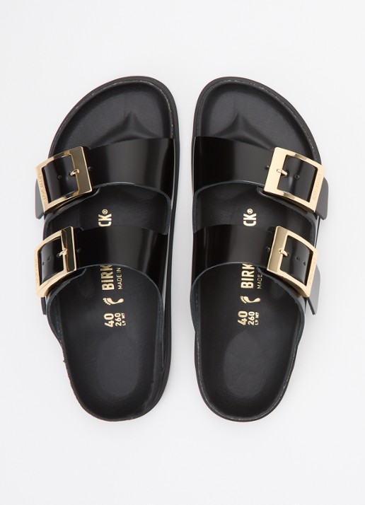 Birkenstock Arizona slipper van leer - detail 3 zwart