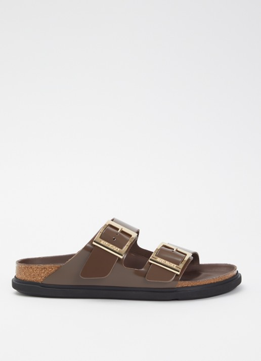 Birkenstock Arizona slipper van leer - voorkant donkerbruin