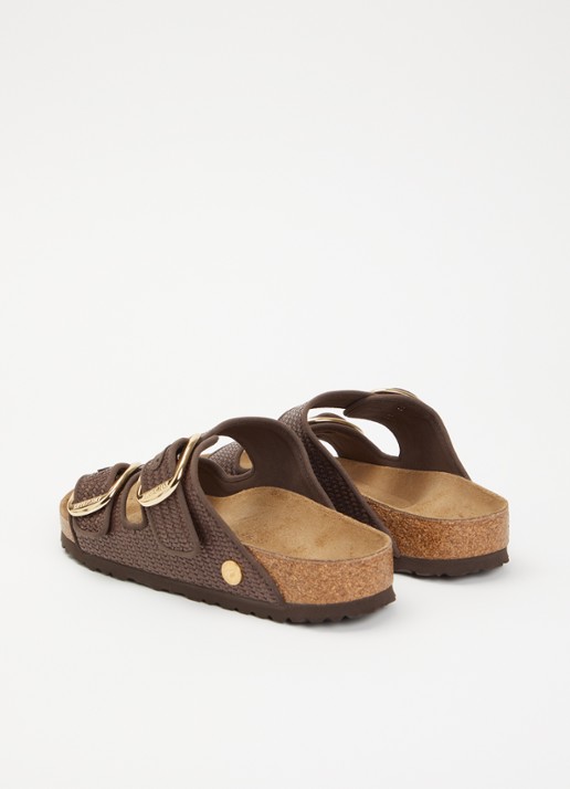 Birkenstock Arizona slipper van raffia met gevlochten bovenwerk - achterkant hazelnootbruin