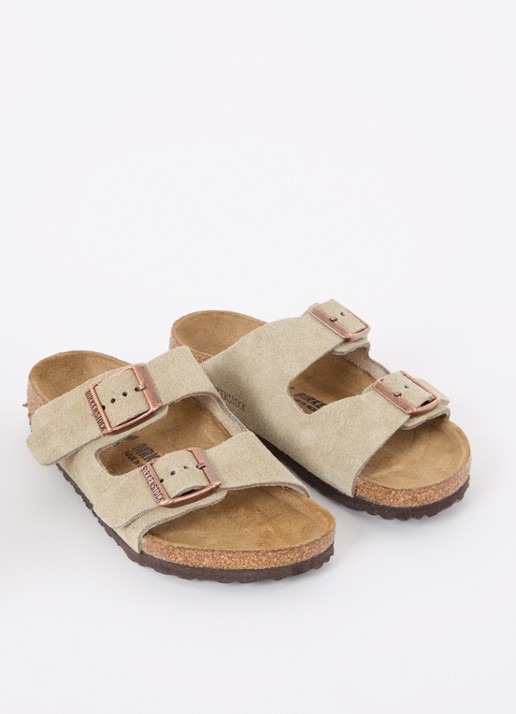 Birkenstock Arizona slipper van suède   - voorkant 2 beige