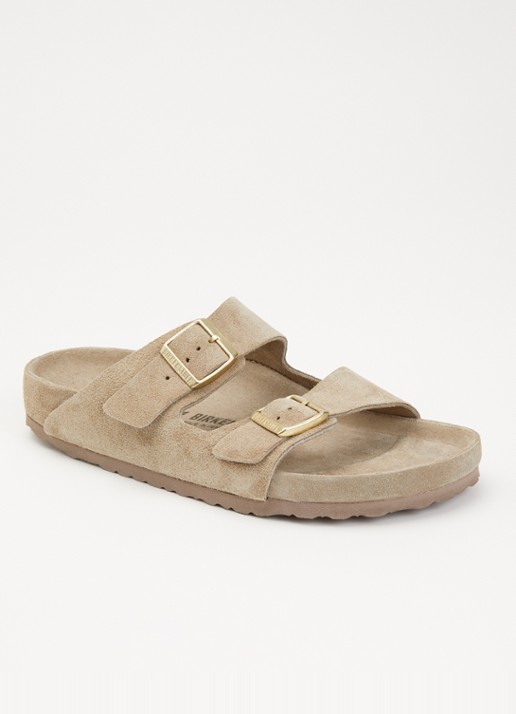 Birkenstock Arizona slipper van suède - voorkant 5 beige