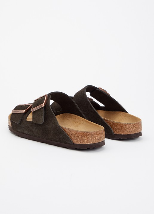 Birkenstock Arizona slipper van suède - achterkant donkerbruin