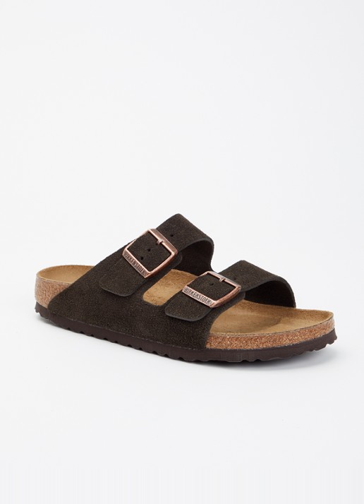 Birkenstock Arizona slipper van suède - voorkant 2 donkerbruin