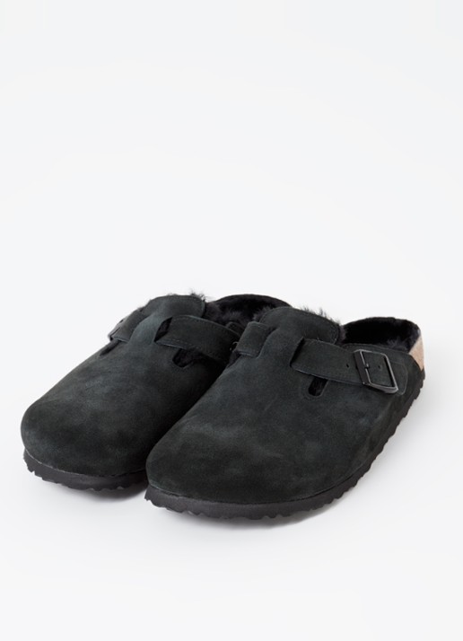 Birkenstock Boston clog van suède - detail zwart