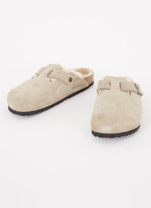 Birkenstock Boston clog van suède - detail donkerbeige