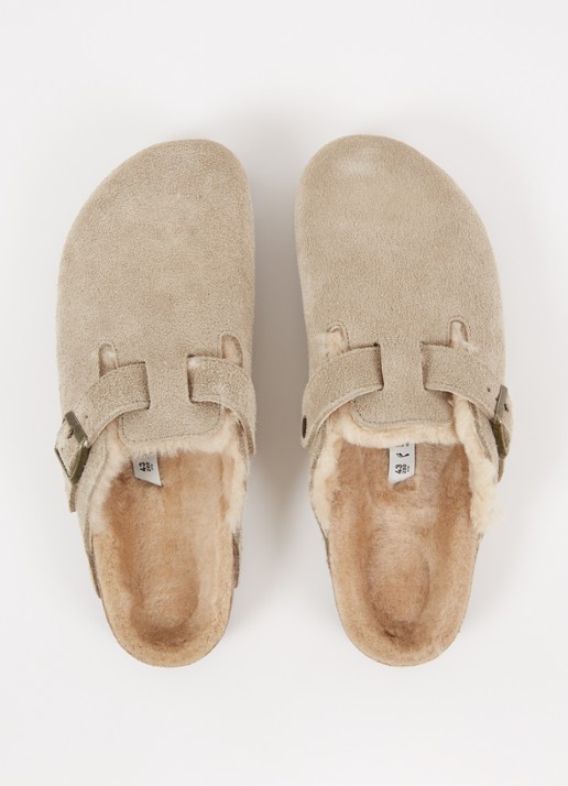 Birkenstock Boston clog van suède - detail 2 donkerbeige