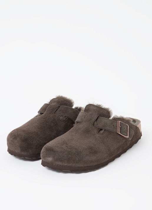 Birkenstock Boston clog van suède - detail 2 donkerbruin