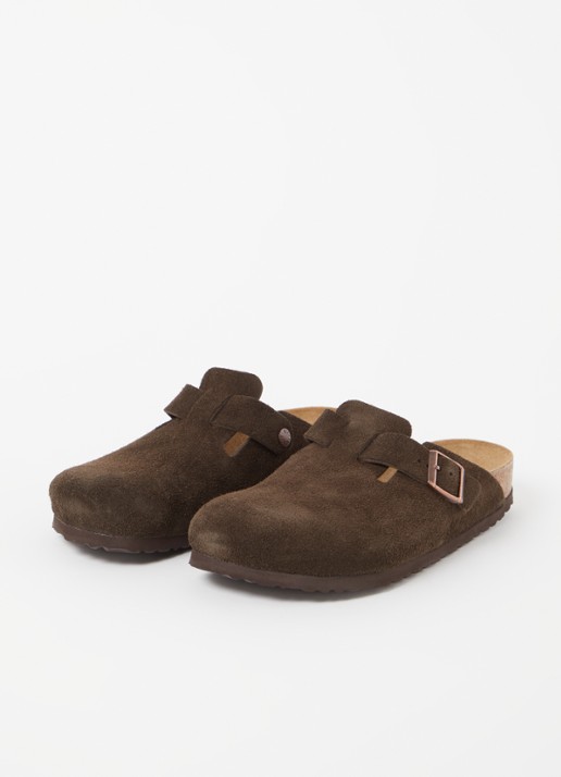 Birkenstock Boston muiltje van suède - detail 3 donkerbruin