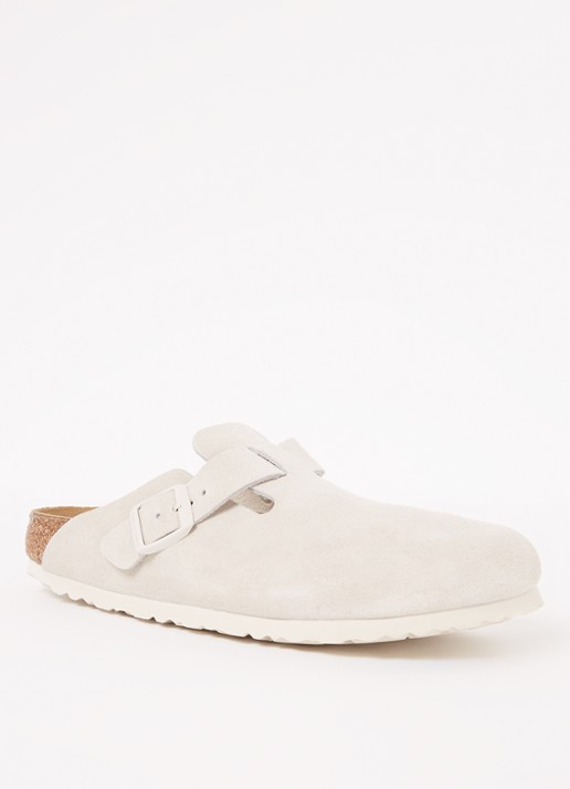 Birkenstock Boston muiltje van suède - voorkant beige