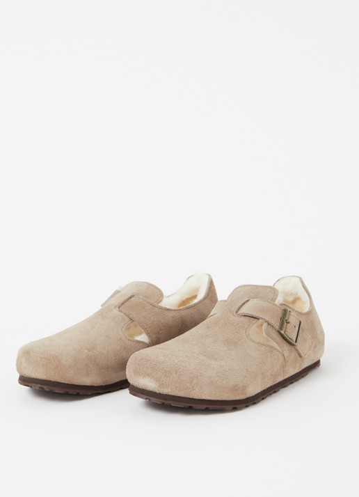 Birkenstock Boston Shearling instapper van suéde met lamswol - detail 3 taupe