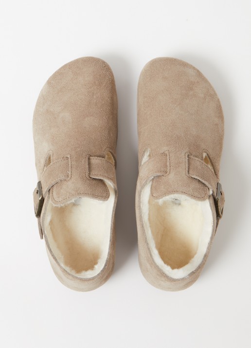 Birkenstock Boston Shearling instapper van suéde met lamswol - detail 4 taupe
