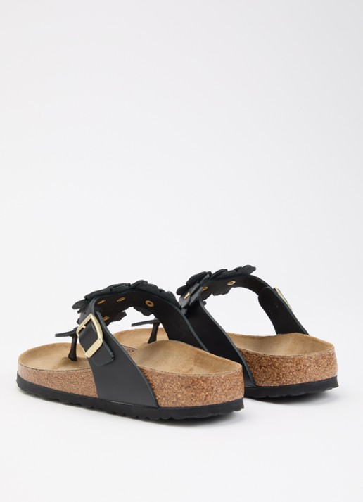 Birkenstock Gizeh Flower slipper van leer - achterkant 5 zwart