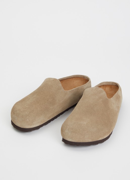 Birkenstock Narrow Fit Amsterdam Wrapped muiltje van suède - detail 2 taupe