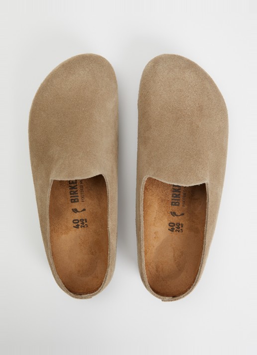 Birkenstock Narrow Fit Amsterdam Wrapped muiltje van suède - detail 3 taupe