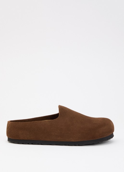 Birkenstock Narrow Fit Amsterdam Wrapped muiltje van suède - voorkant bruin