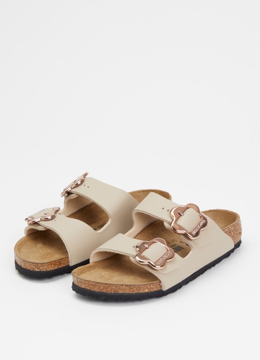 Birkenstock Narrow Fit Arizona slipper van leer - voorkant 3 zand