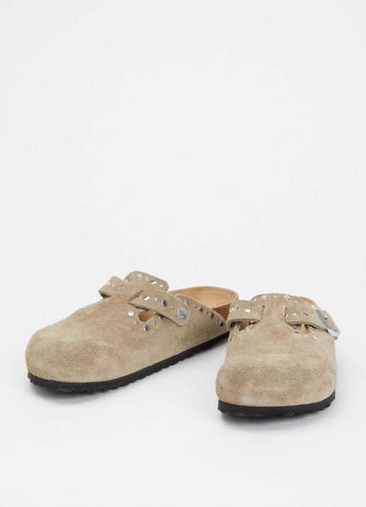 Birkenstock Narrow Fit Boston clog van suède met studs - detail 2 taupe