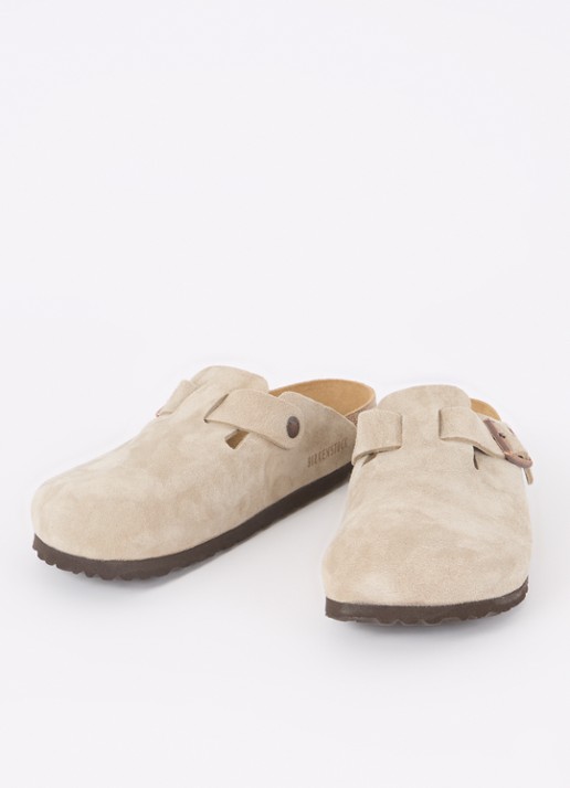 Birkenstock Narrow Fit Boston muiltje van suède - detail 2 taupe