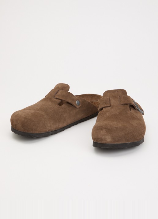 Birkenstock Narrow Fit Boston muiltje van suéde  - detail donkerbruin