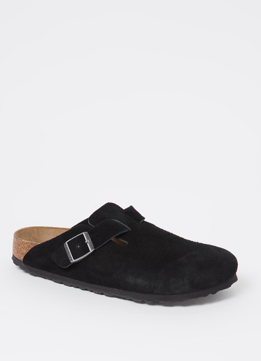 Birkenstock Narrow Fit Boston muiltje van suède - voorkant 2 zwart