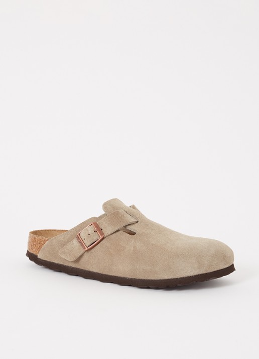 Birkenstock Narrow Fit Boston muiltje van suède - voorkant taupe