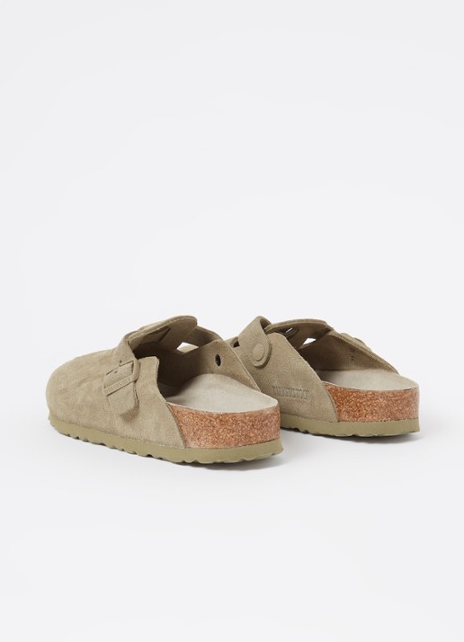 Birkenstock Narrow Fit Boston muiltje van suède - achterkant lindegroen