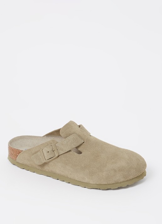 Birkenstock Narrow Fit Boston muiltje van suède - voorkant 2 lindegroen
