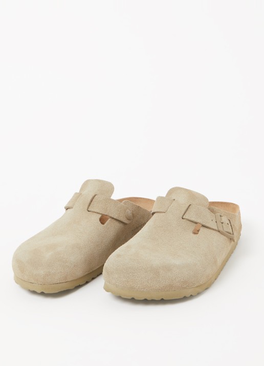 Birkenstock Narrow Fit Boston muiltje van suède - detail khaki