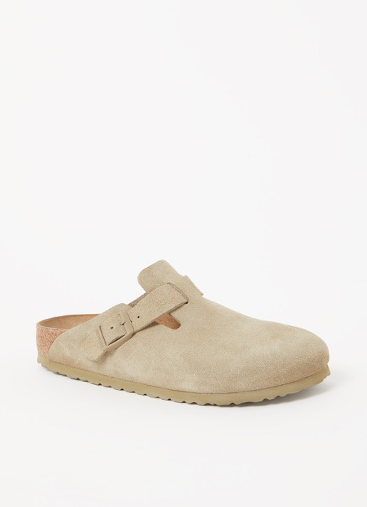 Birkenstock Narrow Fit Boston muiltje van suède - voorkant 5 khaki