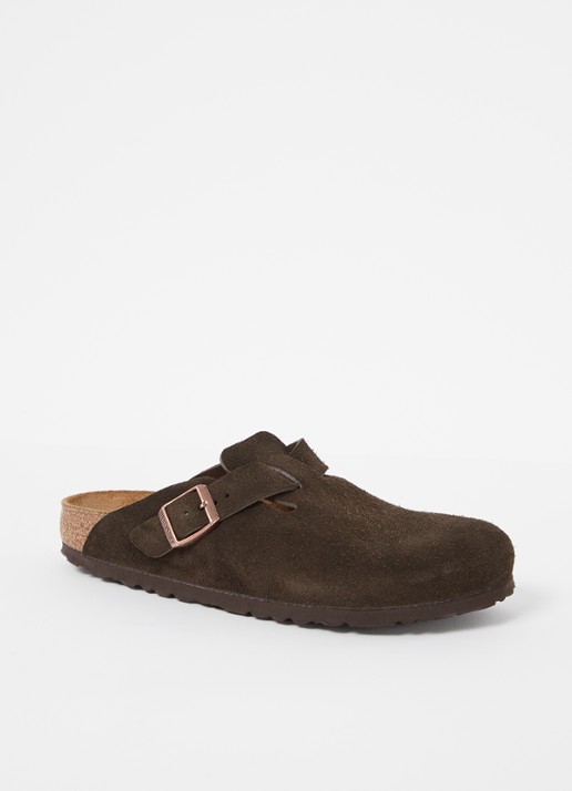 Birkenstock Narrow Fit Boston muiltje van suède - voorkant bruin