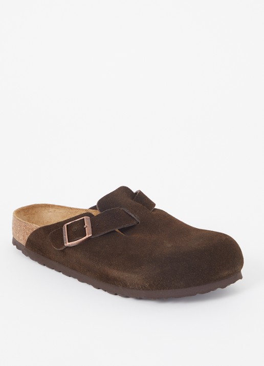 Birkenstock Narrow Fit Boston muiltje van suède - voorkant hazelnootbruin