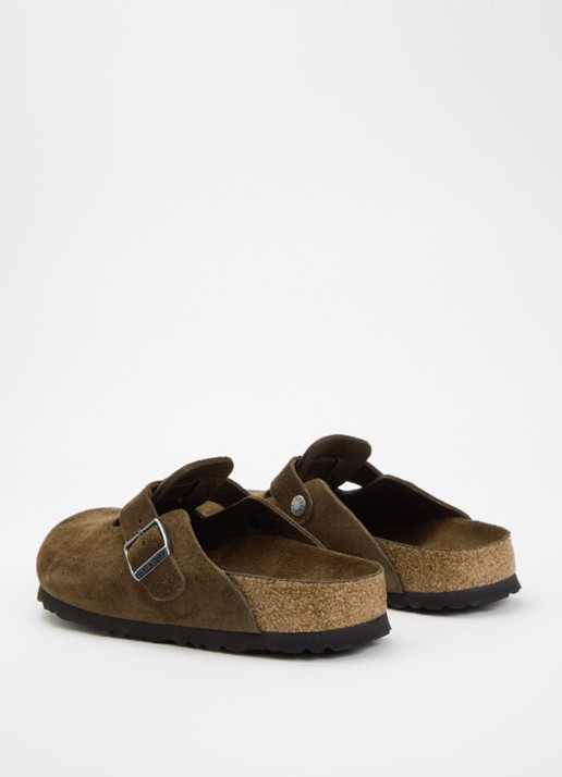 Birkenstock Narrow Fit Boston muiltje van suède  - achterkant 5 chocoladebruin