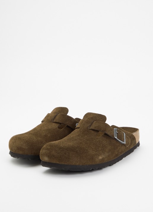 Birkenstock Narrow Fit Boston muiltje van suède  - detail 2 chocoladebruin