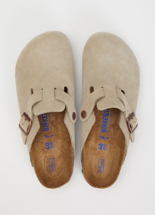 Birkenstock Narrow Fit Boston muiltje van suède - detail 2 taupe