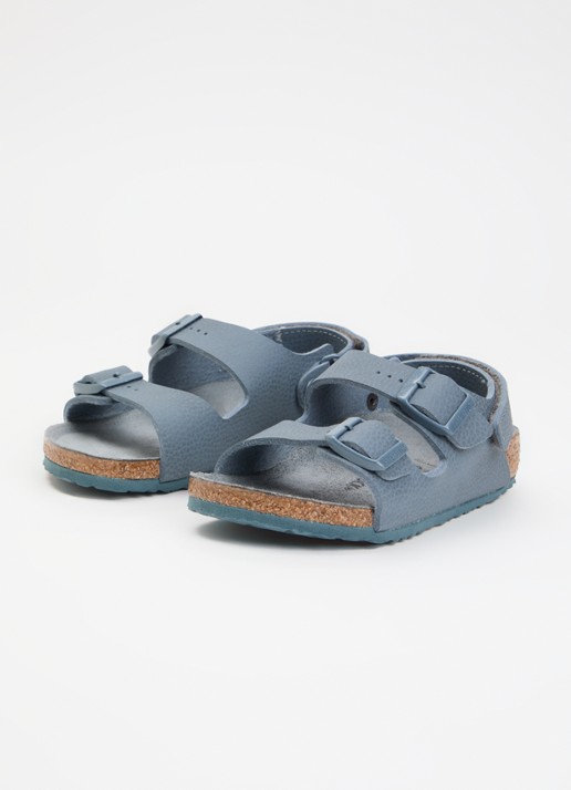 Birkenstock Narrow Fit Milano slipper van leer - voorkant 4 blauwgrijs