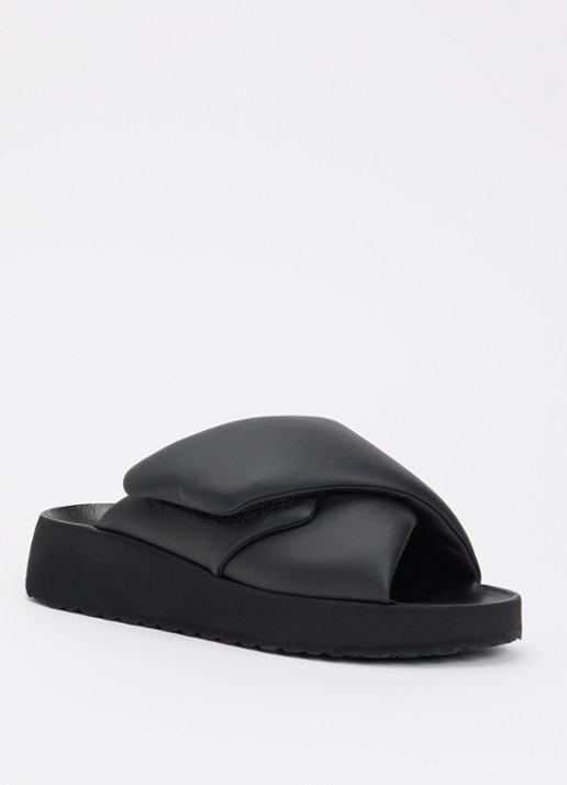 Birkenstock Theda Cross Strap slipper van leer - voorkant 4 zwart