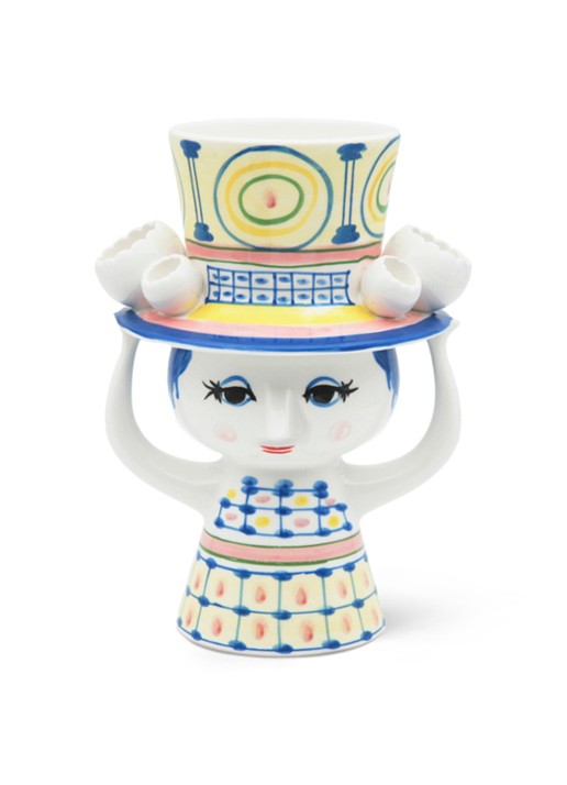 Bjørn Wiinblad Dame met hoed kandelaar 20.5 cm  - voorkant 4 blauw