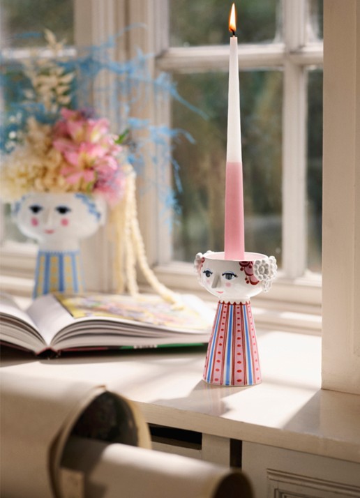 Bjørn Wiinblad Eva kandelaar 14 cm - voorkant 2 roze