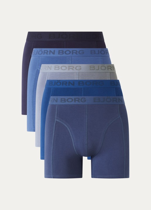 Björn Borg Boxershort met logoband in 5-pack - voorkant donkerblauw