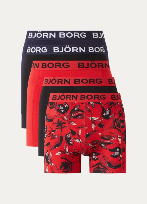 Björn Borg Boxershort met logoband in 5-pack - voorkant rood