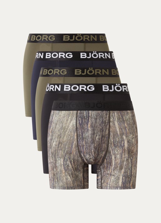 Björn Borg Boxershort met logoband van microfiber in 5-pack - voorkant donkerblauw