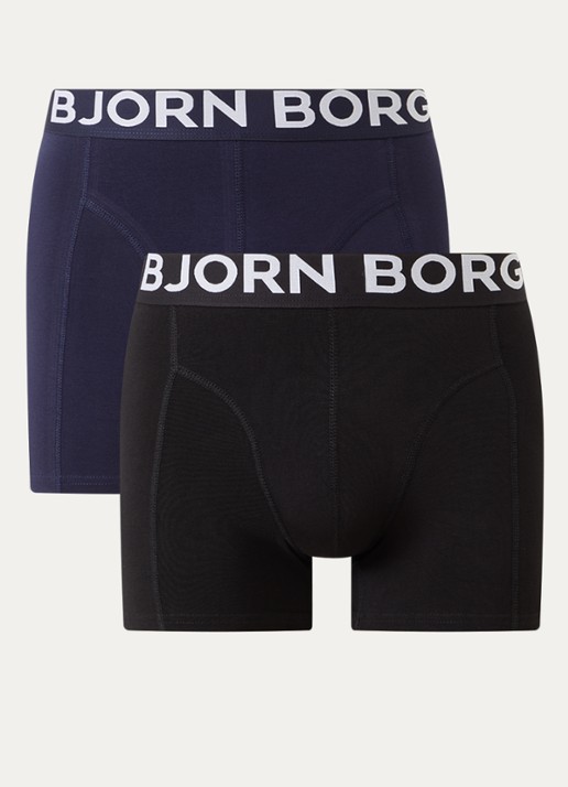 Björn Borg Boxershorts met logoband in 2-pack - voorkant 3 donkerblauw
