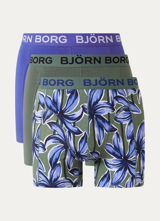 Björn Borg Boxershorts met logoband in 3-pack - voorkant legergroen