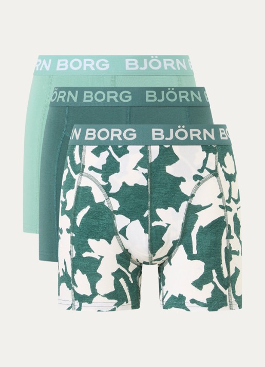 Björn Borg Boxershorts met logoband in 3-pack - voorkant olijfgroen