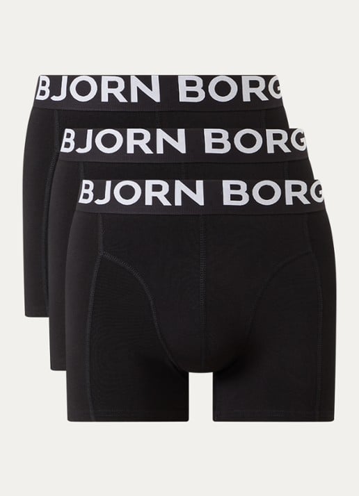 Björn Borg Boxershorts met logoband in 3-pack - voorkant 2 zwart