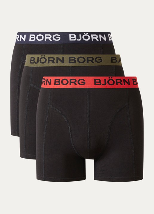 Björn Borg Boxershorts met logoband in 3-pack - voorkant 3 zwart