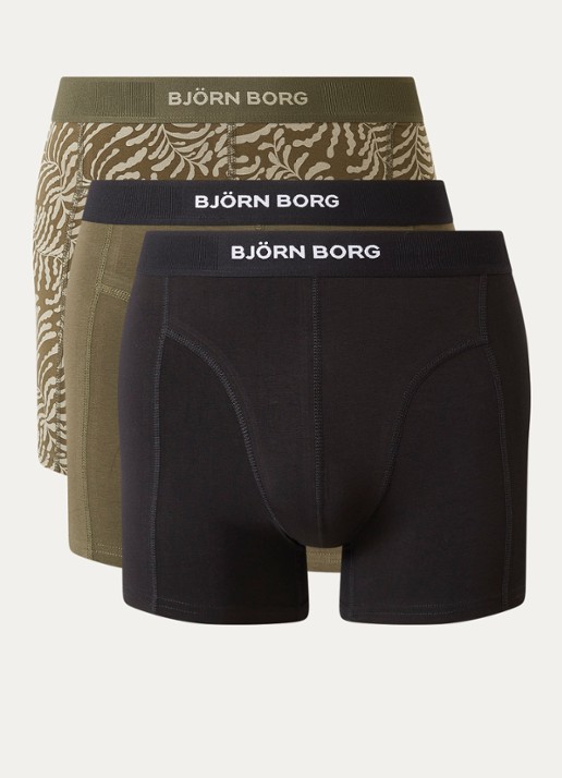 Björn Borg Boxershorts met logoband in 3-pack - voorkant olijfgroen