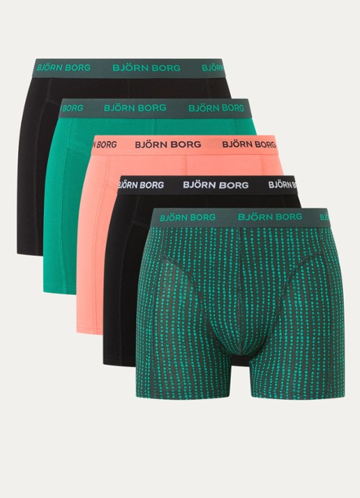 Björn Borg Boxershorts met logoband in 5-pack - voorkant 3 groen