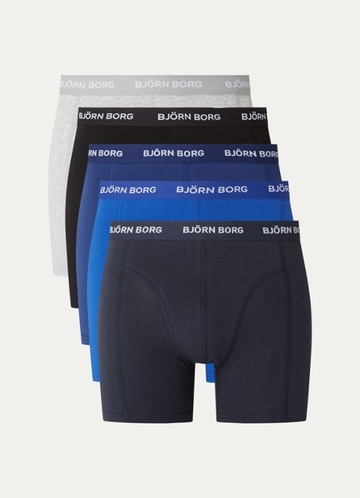 Björn Borg Boxershorts met logoband in 5-pack - voorkant 2 donkerblauw