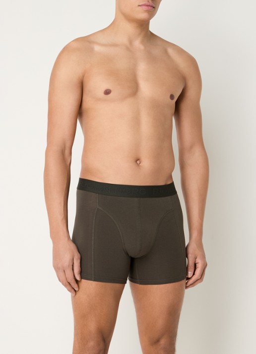 Björn Borg Boxershorts met logoband in 5-pack - voorkant 3 legergroen